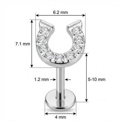 Titanium Labret Crystal Paved Horseshoe Top Internally Threaded