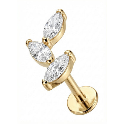 Titanium Labret Triple Marquise Crystal Vine Internally Threaded