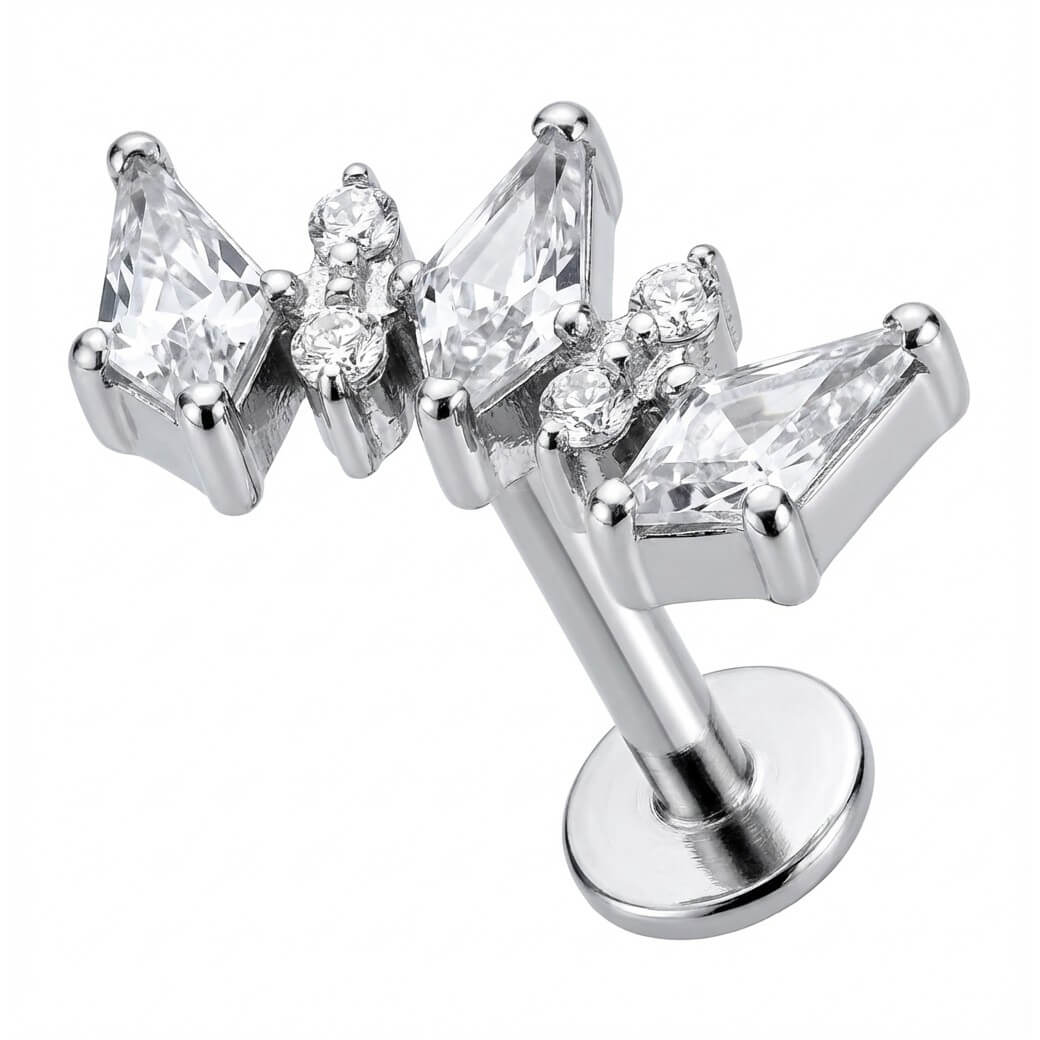 Titanium Labret Triple Kite Crystal Cluster Internally Threaded