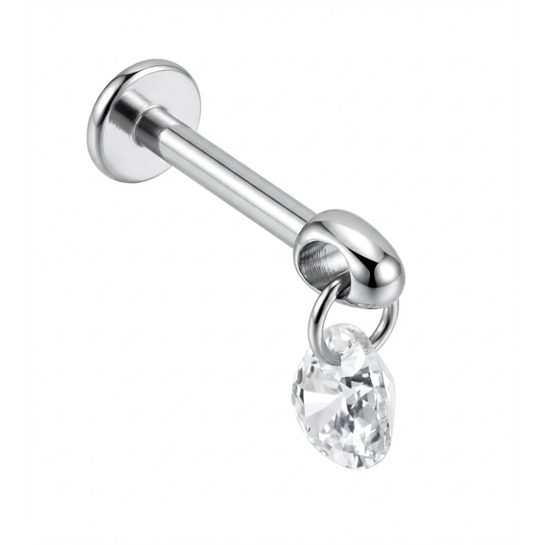 Titanium Labret Dangling Pear Cut Crystal Internally Threaded