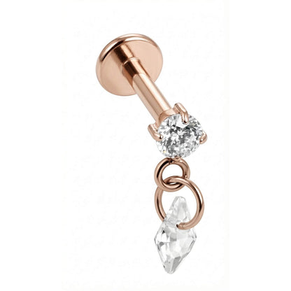 Titanium Labret Round Zirconia With Kite Dangle Internally Threaded