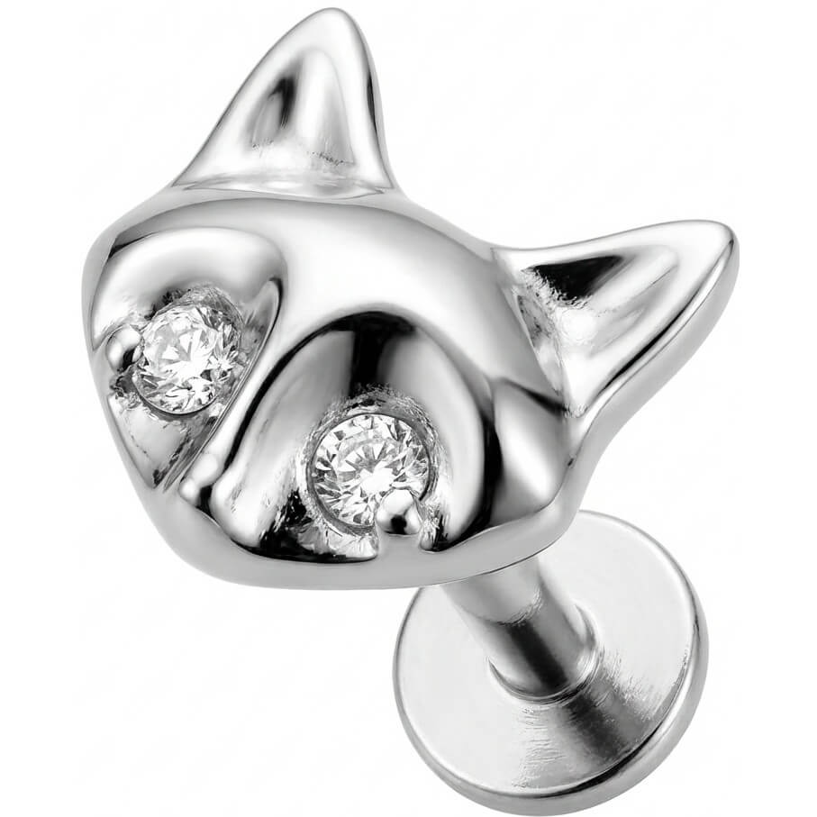 Titanium Labret Cat Head With Crystal Eyes Internally Threaded