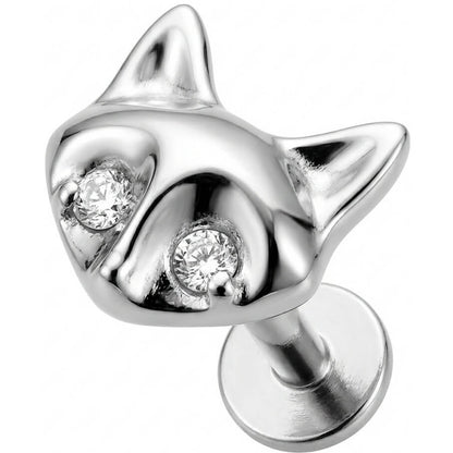 Titanium Labret Cat Head With Crystal Eyes Internally Threaded
