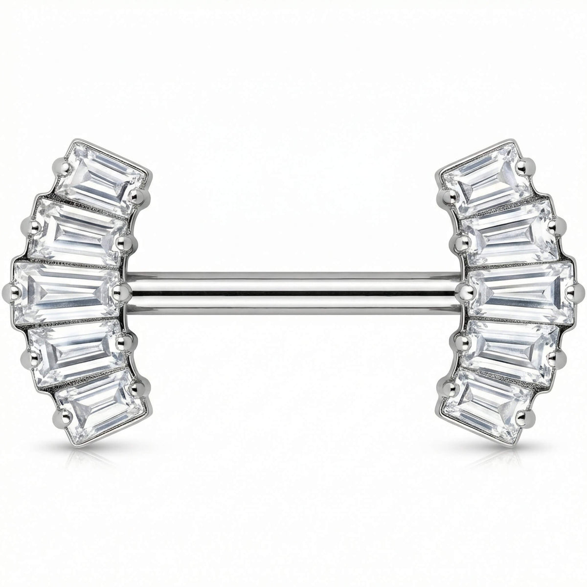 Titanium Nipple Piercing Crystal Baguette Fan Push-In