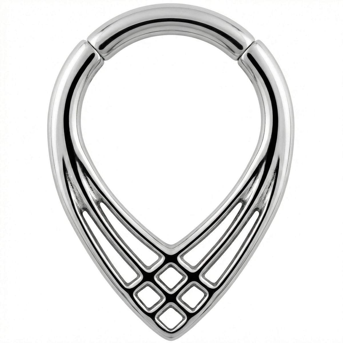 Titanium Ring Geometric Cutout Teardrop Clicker