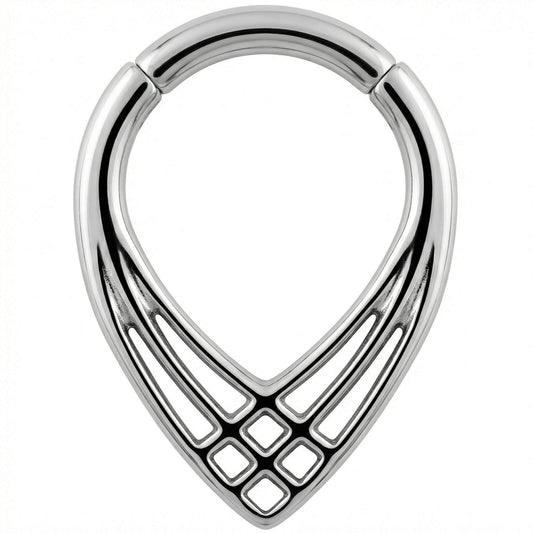 Titanium Ring Geometric Cutout Teardrop Clicker