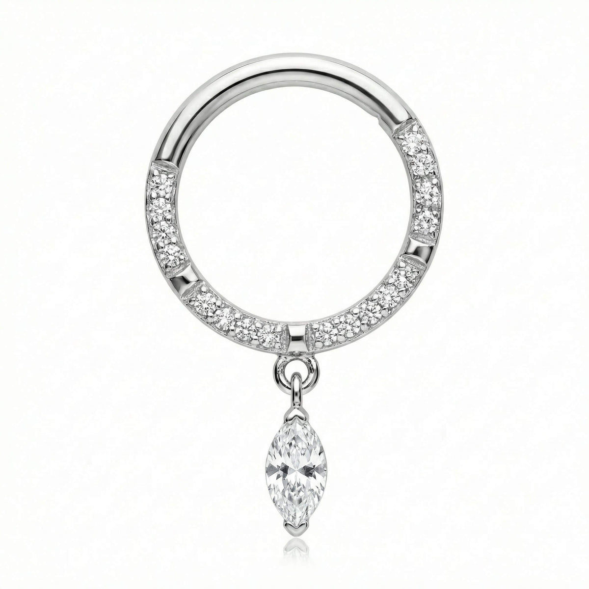 Titanium Ring Paved Stones Marquise Drop Clicker