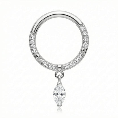 Titanium Ring Paved Stones Marquise Drop Clicker