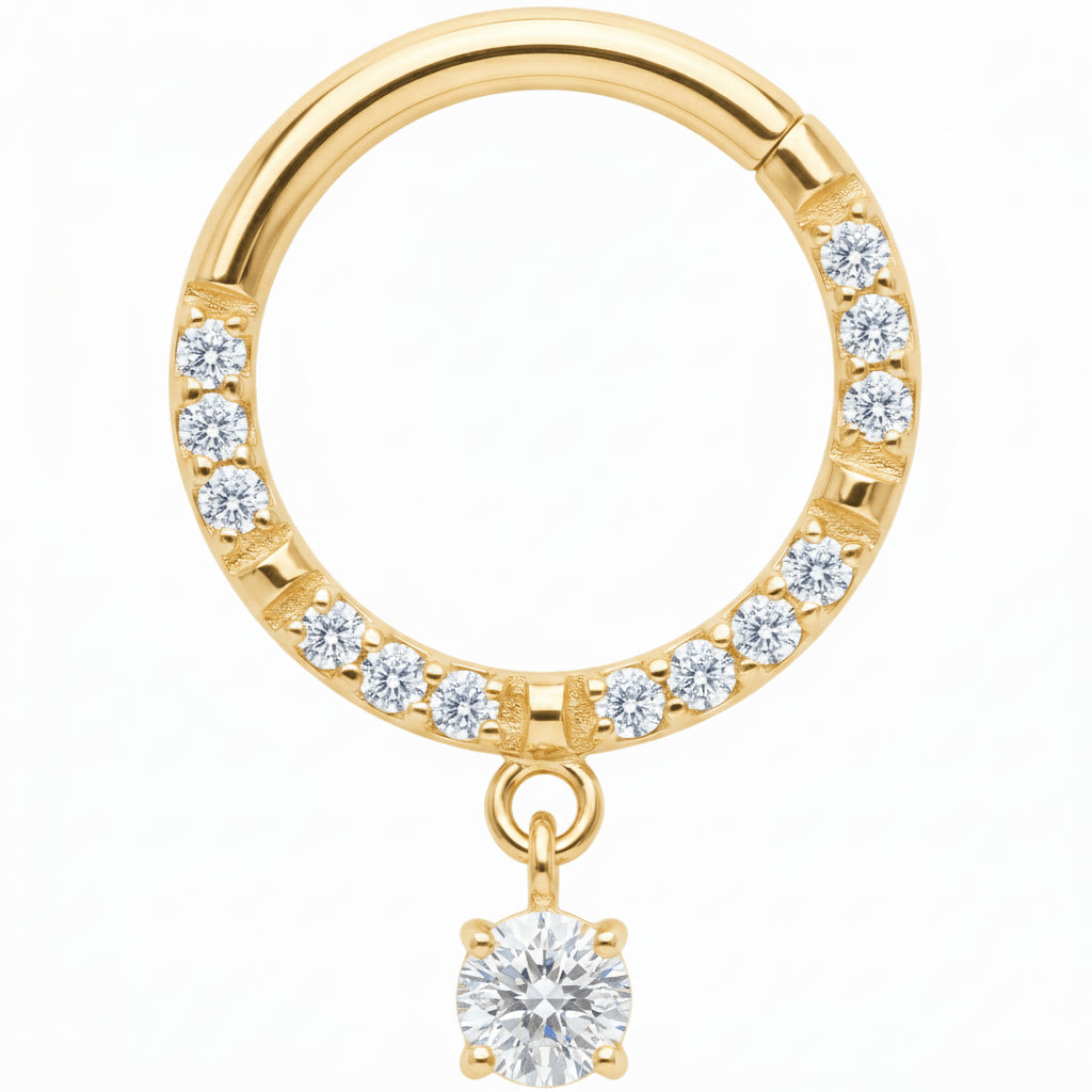Titanium Ring Crystal Pave Solitaire Charm Clicker
