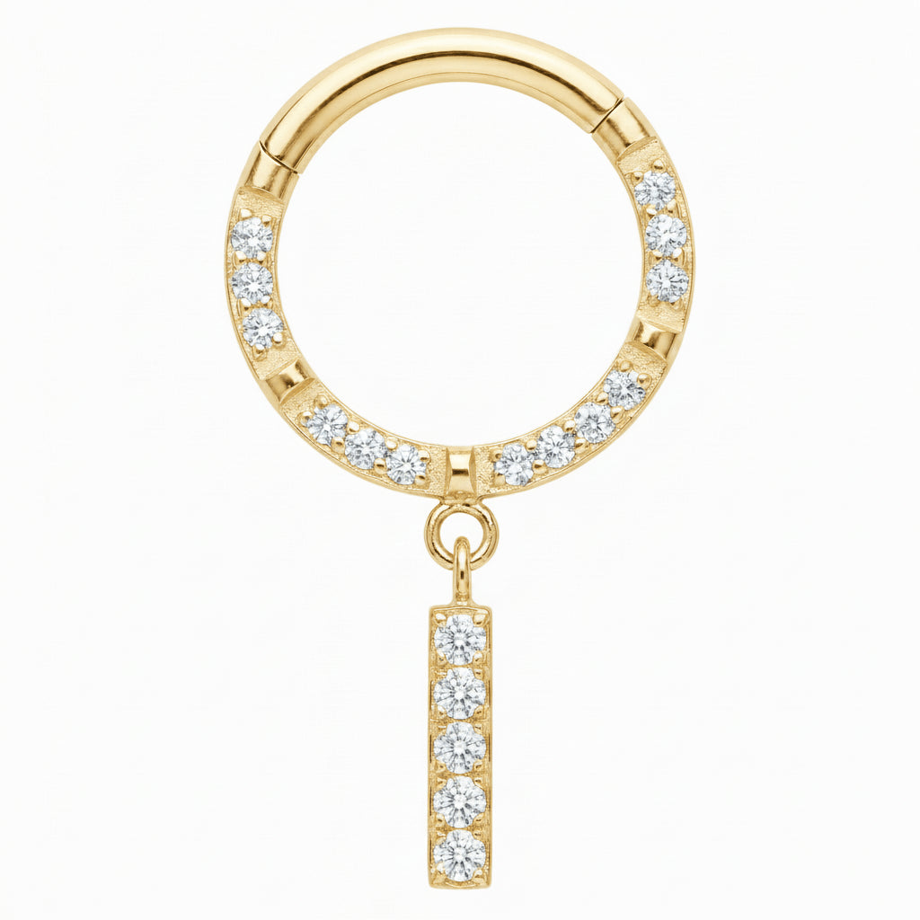 Titanium Ring Crystal Pave Dangling Bar Clicker