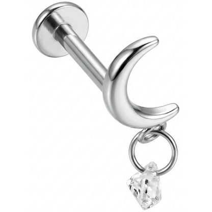 Titanium Labret Crescent Moon Dangle Crystal Internally Threaded