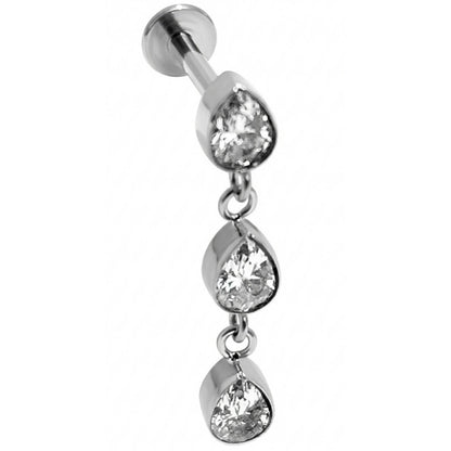 Titanium Labret Cascading Teardrop Crystals Internally Threaded