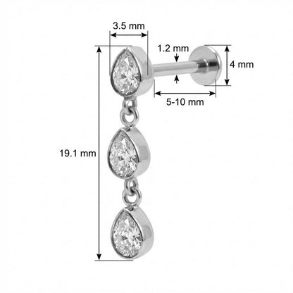 Titanium Labret Cascading Teardrop Crystals Internally Threaded