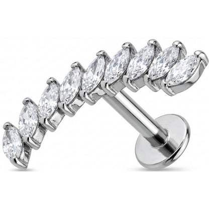 Titanium Labret Curved Marquise Crystal Vine Internally Threaded