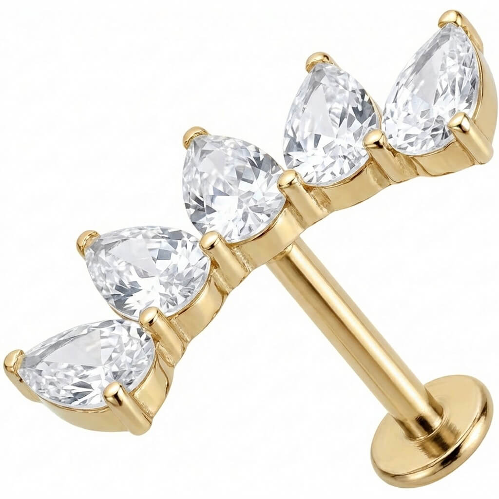 Titanium Labret Curved Five Teardrop Crystal Cluster Internally Threaded