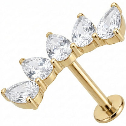 Titanium Labret Curved Five Teardrop Crystal Cluster Internally Threaded