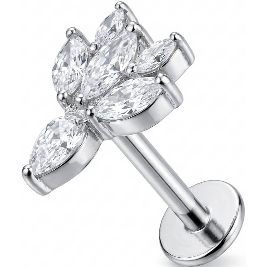 Titanium Labret Marquise Crystal Lotus Flower Internally Threaded