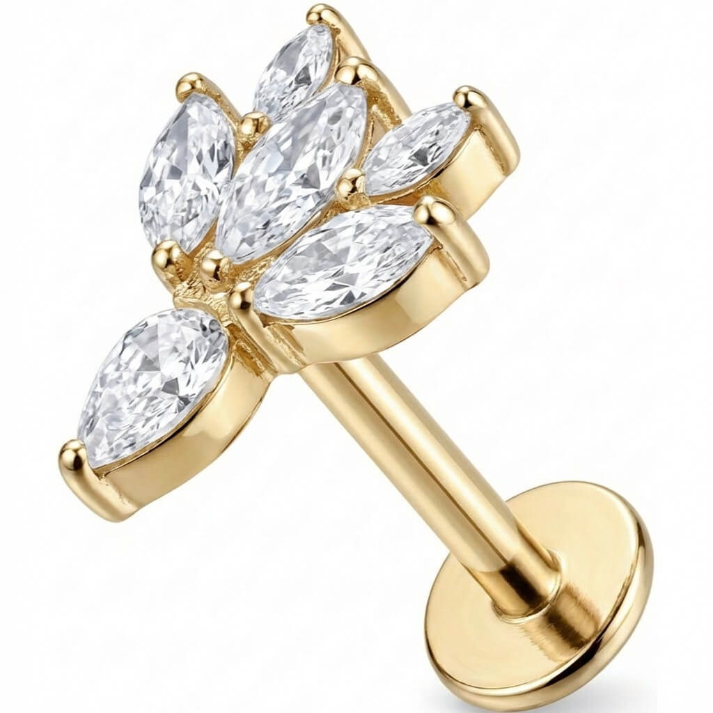 Titanium Labret Marquise Crystal Lotus Flower Internally Threaded