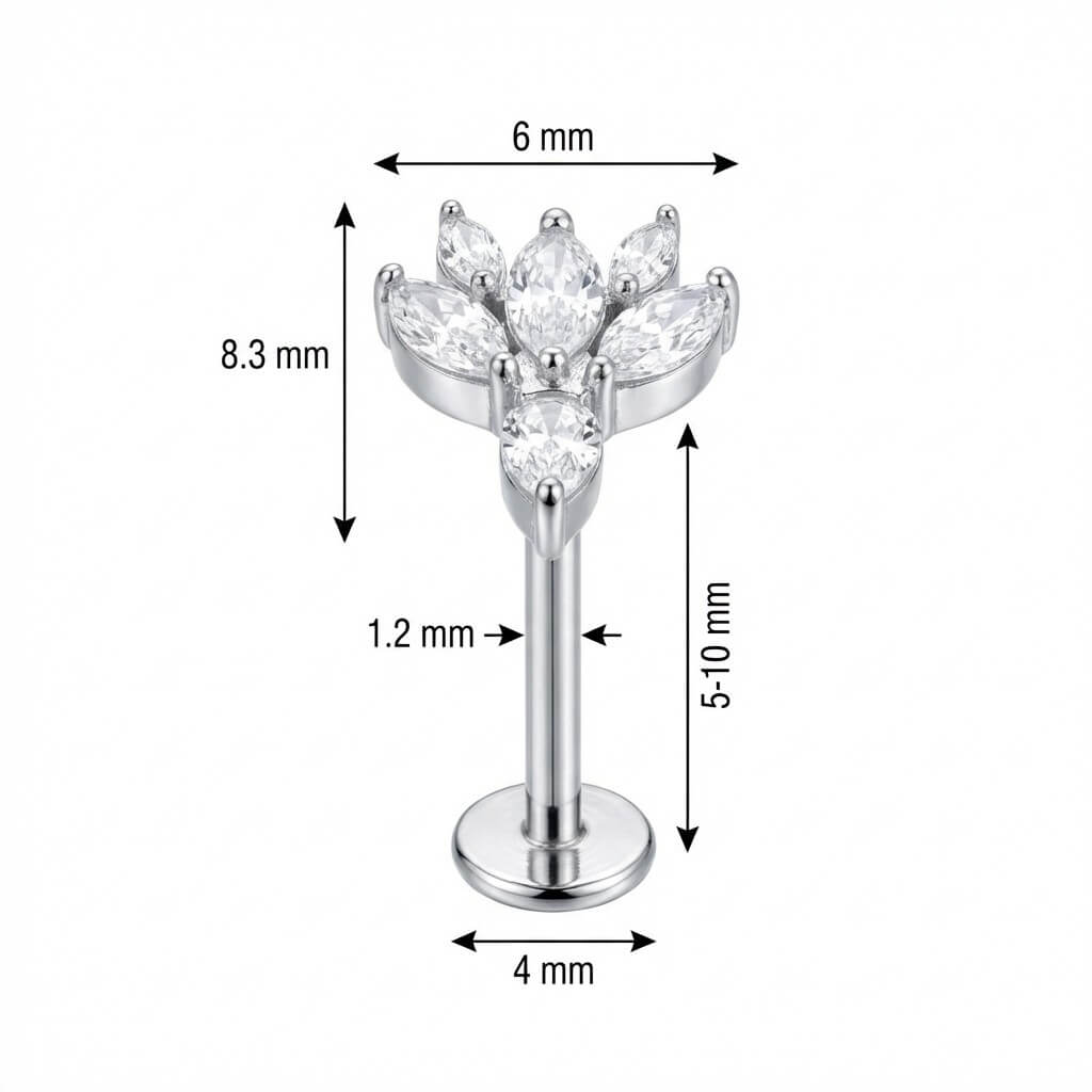 Titanium Labret Marquise Crystal Lotus Flower Internally Threaded