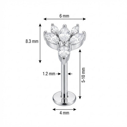 Titanium Labret Marquise Crystal Lotus Flower Internally Threaded