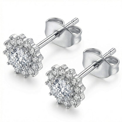 Titanium Earring Zirconia Halo Flower