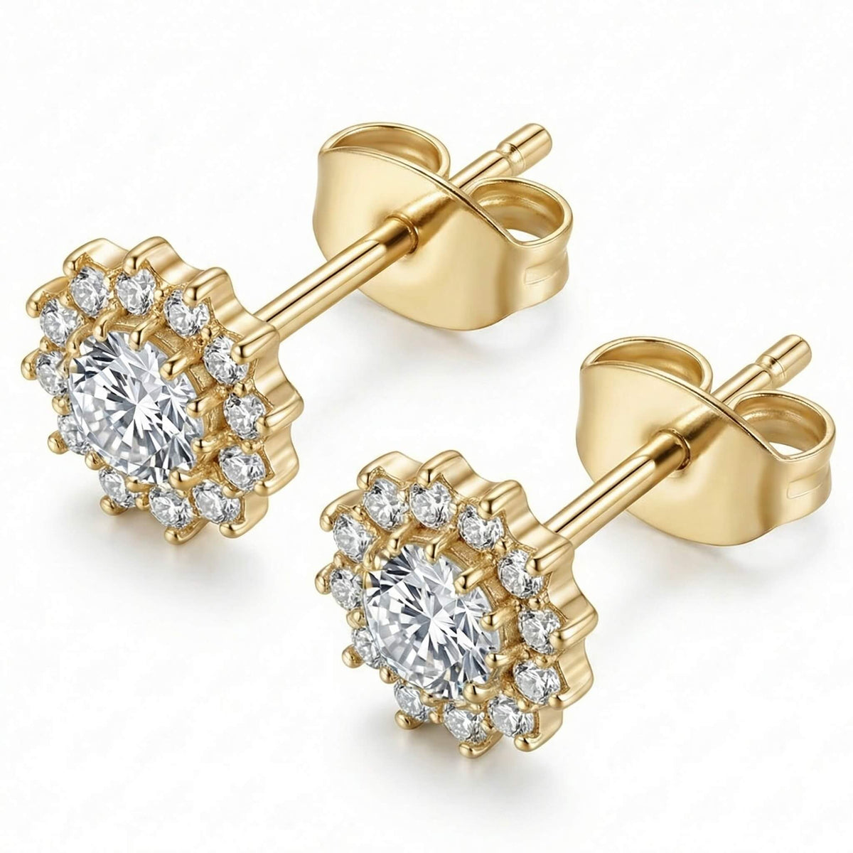 Titanium Earring Zirconia Halo Flower