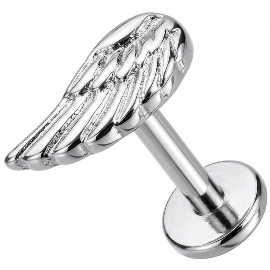 Titanium Labret Detailed Angel Wing Top Internally Threaded