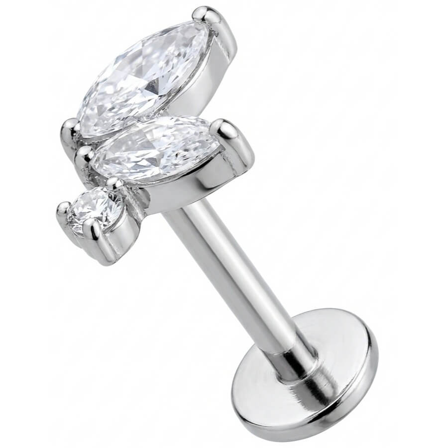Titanium Labret Marquise Crystal Leaf Cluster Internally Threaded