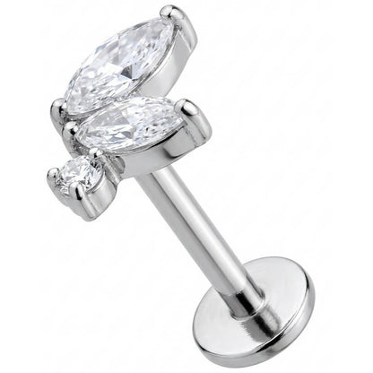 Titanium Labret Marquise Crystal Leaf Cluster Internally Threaded