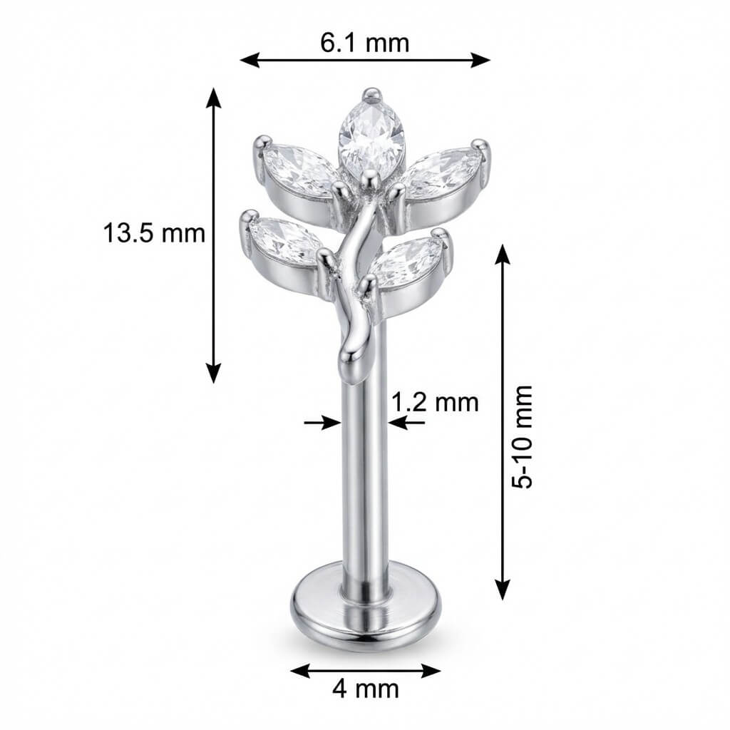 Titanium Labret Curved Marquise Leaf Branch Internally Threaded