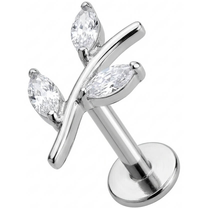 Titanium Labret Marquise Crystal Leafy Branch Internally Threaded