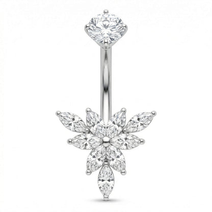 Titanium Belly Button Piercing Marquise Crystal Lotus Flower Internally Threaded
