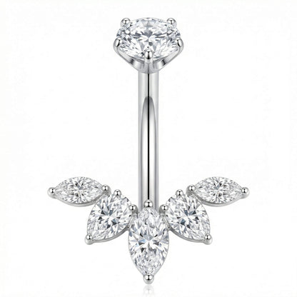 Titanium Belly Button Piercing Marquise Fan Crown Internally Threaded