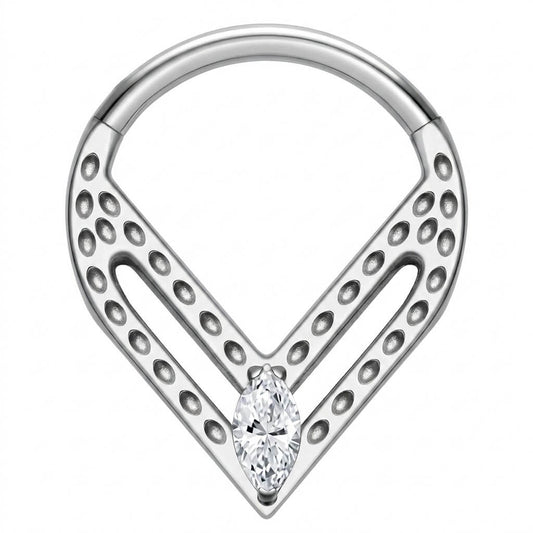 Titanium Ring Triangle Marquise Zirconia Clicker