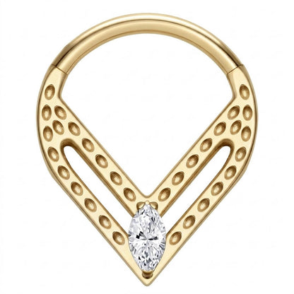 Titanium Ring Triangle Marquise Zirconia Clicker