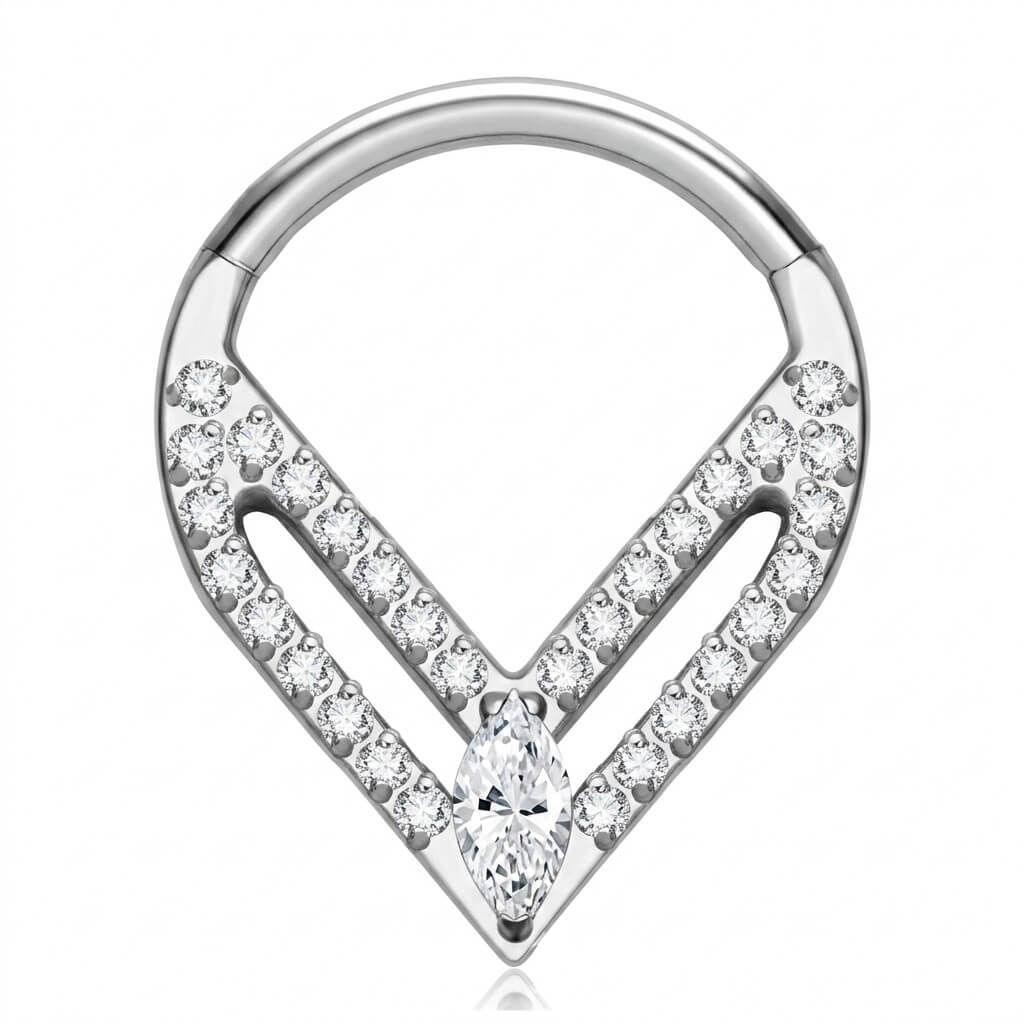 Titanium Ring Triangle Marquise Zirconia Clicker