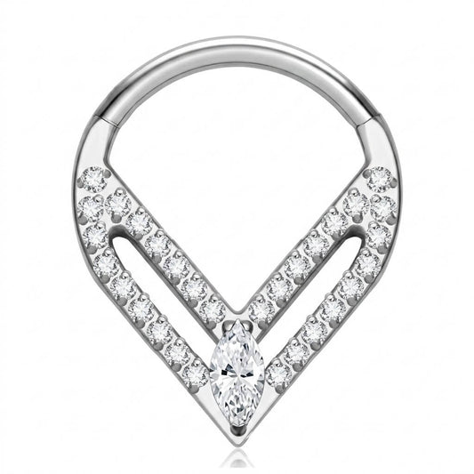 Titanium Ring Triangle Marquise Zirconia Clicker