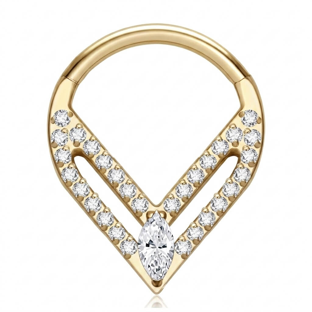 Titanium Ring Triangle Marquise Zirconia Clicker