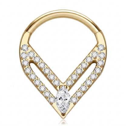 Titanium Ring Triangle Marquise Zirconia Clicker