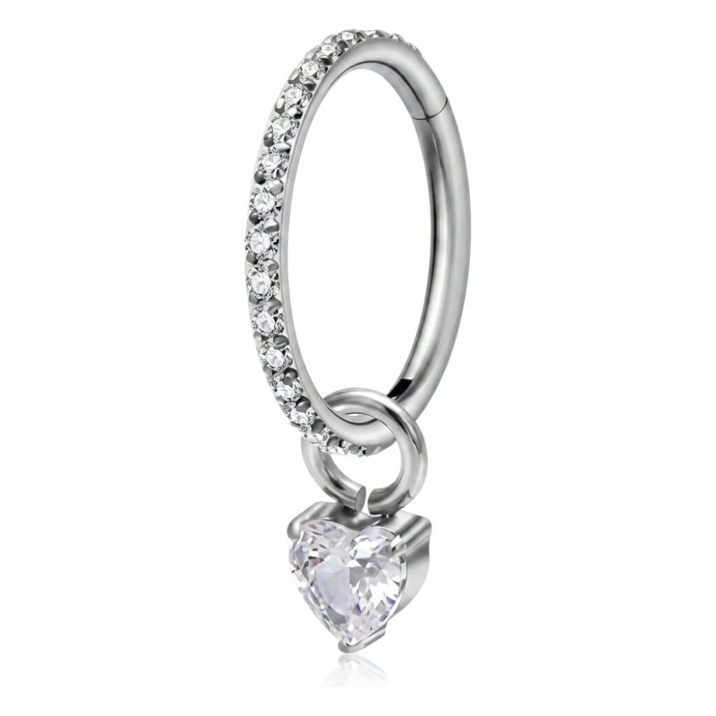 Titanium Ring Heart Zirconia Dangle Clicker