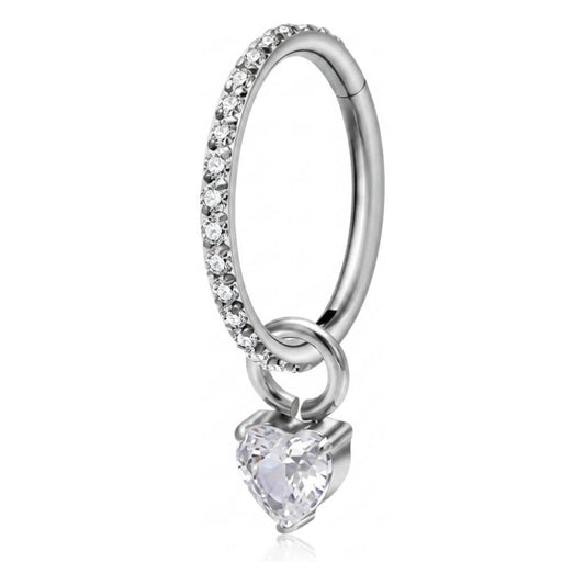 Titanium Ring Heart Zirconia Dangle Clicker
