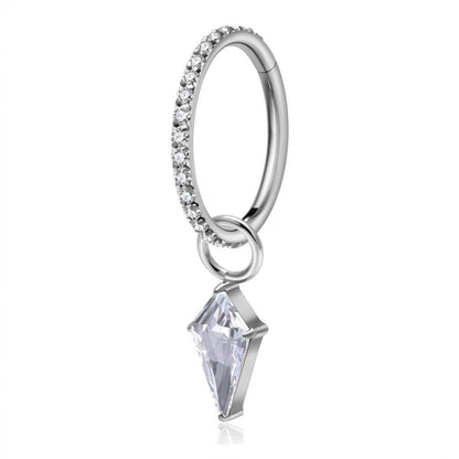 Titanium Ring Rhombus Dangle Zirconia Clicker