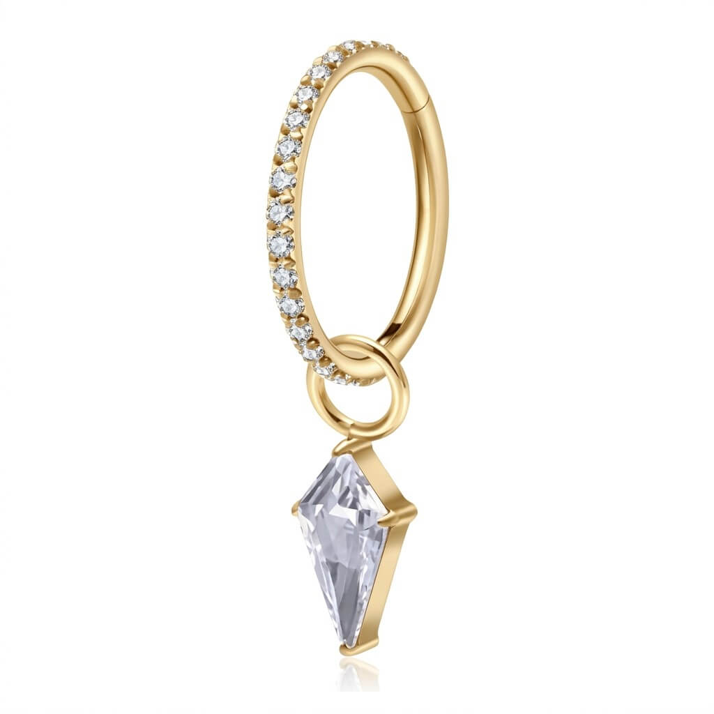 Titanium Ring Rhombus Dangle Zirconia Clicker