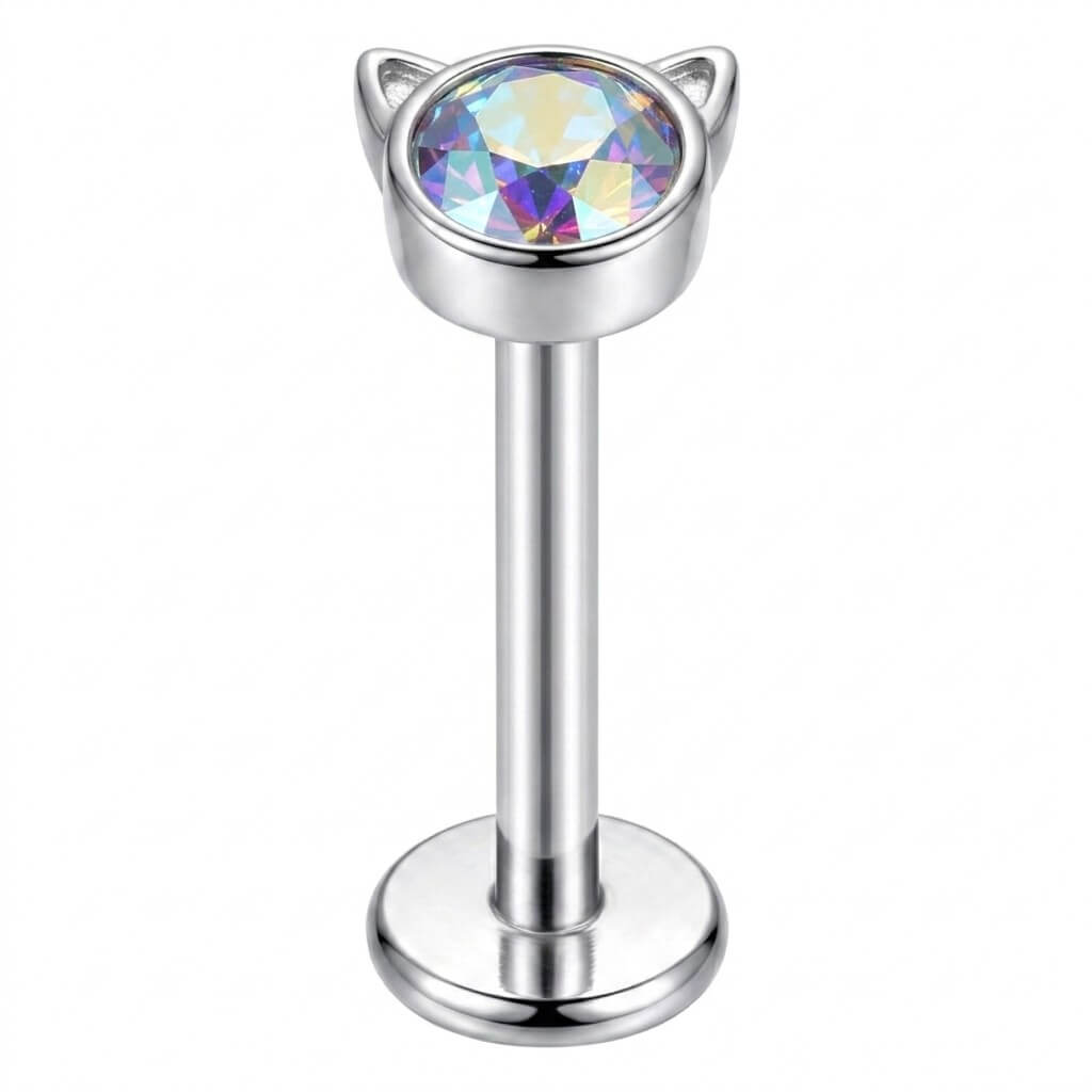 Titanium Labret Cat Zirconia Internally Threaded