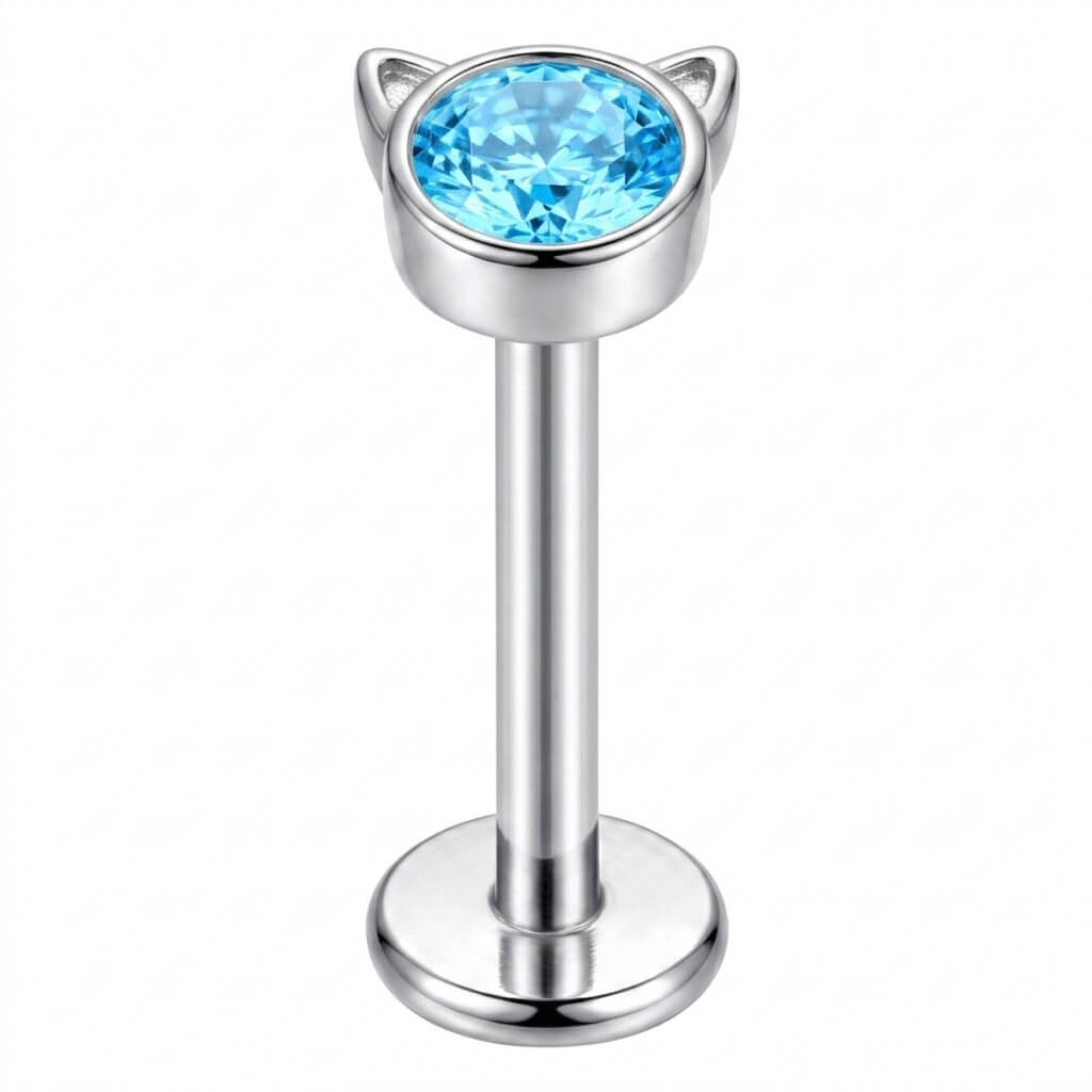 Titanium Labret Cat Zirconia Internally Threaded