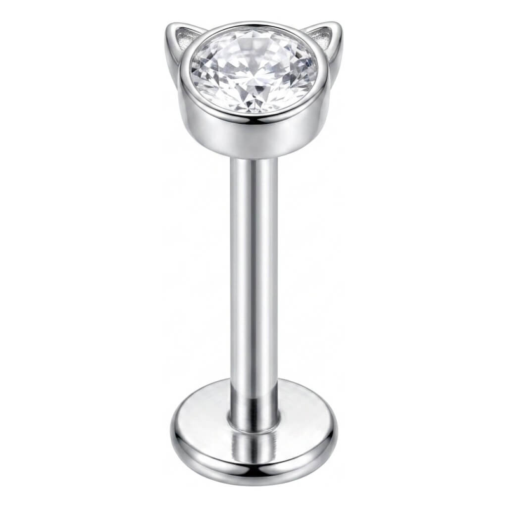 Titanium Labret Cat Zirconia Internally Threaded