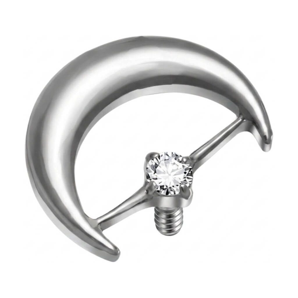 Titanium Top Crescent Moon With Stone Internally Threaded