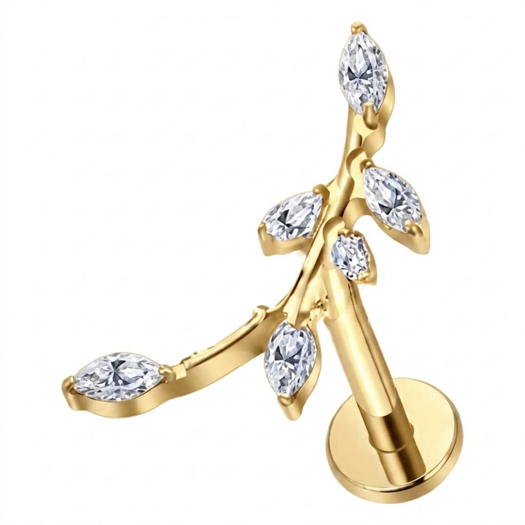 Titanium Labret Branch Marquise Zirconia Internally Threaded
