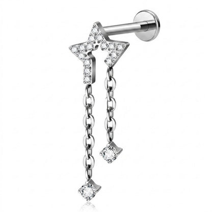 Titanium Labret Star Chains Zirconia Internally Threaded