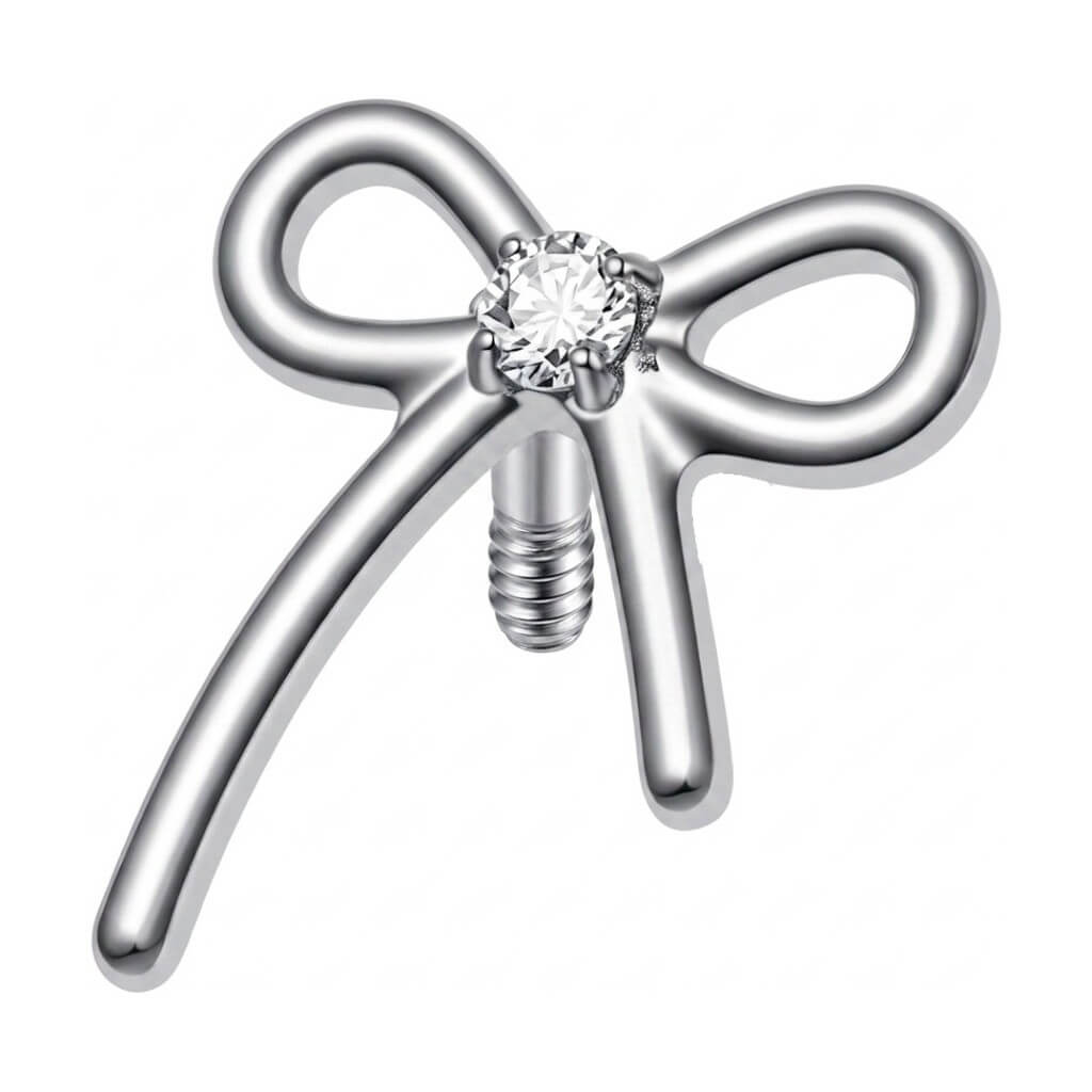 Titanium Top Ribbon Bow With Stone Internally Threaded